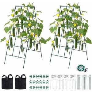 VEVOR Cucumber Trellis, 35″ x 55″ Foldable A-Frame Garden Trellises for Raised Bed, 4 Panels, Metal Rustproof Outdoor Climbing Plant Support with Gloves for Vine, Peas, Beans, Tomato, Flowers(46″ x 36″)