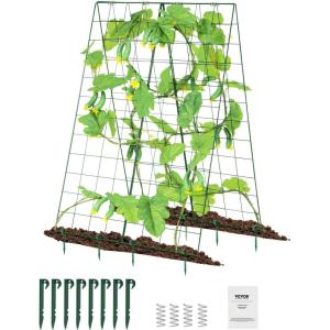 VEVOR Cucumber Trellis for Climbing Plants,46″ H x 32″ W Foldable Cucumber Trellis Set with Plant Clips, Metal Garden Trellis for Raised Bed, Outdoor Plant Grow Support for Tomato, Vegetable(2 Pack)(46″ W x 32″ L)