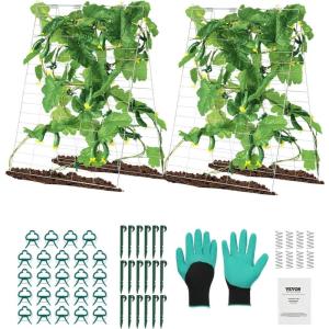 VEVOR Cucumber Trellis for Climbing Plants,46″ H x 32″ W Foldable Cucumber Trellis Set with Plant Clips, Metal Garden Trellis for Raised Bed, Outdoor Plant Grow Support for Tomato, Vegetable(2 Pack)(35″ W x 55″ L)