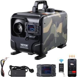 VEVOR Diesel Heater 8KW, DC 12V/24V, All in One Portable Diesel Air Heater with Bluetooth APP Control, Remote Control and LCD Screen, 1.9 Gal Fuel Tank for Trucks, Vans, RVs, Campers, and Garages(Camouflage Round)