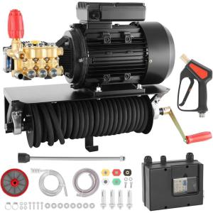 VEVOR Electric Pressure Washer Pump Kit, 1950 PSI, 3.2 GPM, Triplex Power Washer Pump with 5 HP Motor 240 V, Includes Wall Mount Bracket, Spray Gun, Wand, Hose, 5 Nozzles, for Washing Cars, Gardens