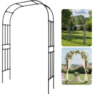 VEVOR Garden Arbor, 94.5 (H) x 98.5 (W) x 15.8 (D) in Metal Archway, Sturdy Outdoor Trellis Arch with Stakes, Easy to Assemble, Pergola Arbor for Plant Climbing Yard Lawn Wedding Party Decoration(Black)