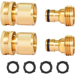 VEVOR Garden Hose Quick Connect, 3/4 inch Male & Female, 200 PSI Heavy Duty Solid Brass Quick Connector, 2 Sets Garden Hose Fitting, No Leak Water Hoses Connectors with Gaskets