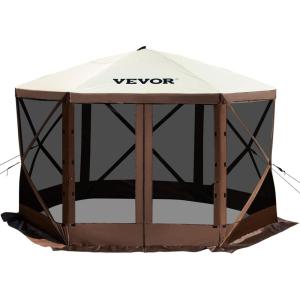 VEVOR Gazebo Screen Tent, 12 x 12 ft, 6 Sided Pop-up Camping Canopy Shelter Tent with Mesh Windows, Portable Carry Bag, Ground Stakes, Large Shade Tents for Outdoor Camping, Lawn and Backyard
