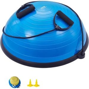 VEVOR Half Exercise Ball Trainer, 23/26 inch Balance Ball Trainer, 1500lbs Capacity Stability Ball, Yoga Ball with Resistance Bands & Foot Pump, Strength Fitness Ball for Home Gym Full Body Workout(23″ Ripple Blue)
