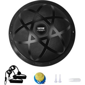 VEVOR Half Exercise Ball Trainer, 23/26 inch Balance Ball Trainer, 1500lbs Capacity Stability Ball, Yoga Ball with Resistance Bands & Foot Pump, Strength Fitness Ball for Home Gym Full Body Workout(23″ Particle Black)
