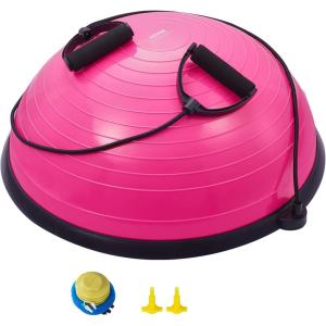 VEVOR Half Exercise Ball Trainer, 23/26 inch Balance Ball Trainer, 1500lbs Capacity Stability Ball, Yoga Ball with Resistance Bands & Foot Pump, Strength Fitness Ball for Home Gym Full Body Workout(23″ Ripple Pink)