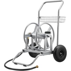 VEVOR Hose Reel Cart, Hold Up to 250 ft of 5/8’’ Hose, Garden Water Hose Carts Mobile Tools with 4 Wheels, Heavy Duty Powder-Coated Steel Outdoor Planting with Storage Basket, for Garden, Yard, Lawn(2 in 1 – 200 ft)