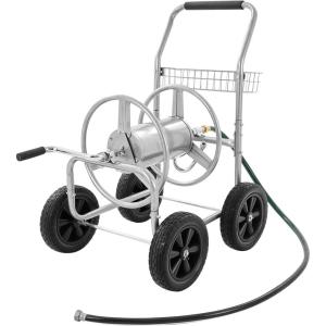 VEVOR Hose Reel Cart, Hold Up to 250 ft of 5/8’’ Hose, Garden Water Hose Carts Mobile Tools with 4 Wheels, Heavy Duty Powder-Coated Steel Outdoor Planting with Storage Basket, for Garden, Yard, Lawn(300 ft)