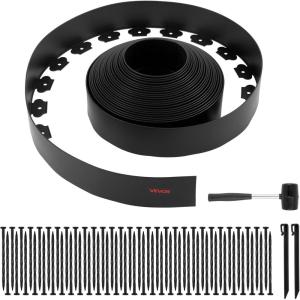 VEVOR Landscape Edging, 20 ft x 2 in Plastic Garden Border Edging with 20 Spikes, No Dig, Flexible Lawn Edgings Roll, UV-Resistant Mini Fence Borders Pathway Edgings for Flower Beds Yard Paver(66ft*4in（L-shaped）)