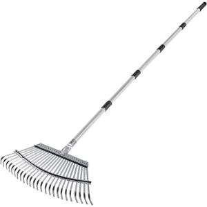 VEVOR Leaf Rake, 25 Metal Tines, Adjustable Garden Rake for Lawns with 18.3 Inch Wide Head & 36.4-72.8 Inch Long Handle, Heavy Duty Stainless Steel Small Leaves Tool for Gardening Camping Yard Grass(18in width)