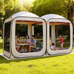 VEVOR Pop up Screen House Tent, 10 x 9.2 ft, 4-8 Person Screen Gazebo, Portable Screened in Canopy with Carry Bag, Netting Sides, Ground Stakes, for Garden, Patio, Backyard, Outdoor Activities, Beige(Beige 2)
