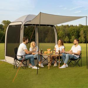 VEVOR Pop up Screen House Tent, 10 x 9.2 ft, 4-8 Person Screen Gazebo, Portable Screened in Canopy with Carry Bag, Netting Sides, Ground Stakes, for Garden, Patio, Backyard, Outdoor Activities, Beige(Beige 1)