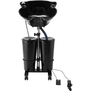 VEVOR Portable Shampoo Bowl, Shampoo Sink for Washing Hair with Electric Pump, Includes 2 Buckets 2 Showerheads, Drain Hose, Height and Angle Adjustable Portable Wash Bowl for Home Salon Use, Black(Hair sink w/double bucket & foot switch)
