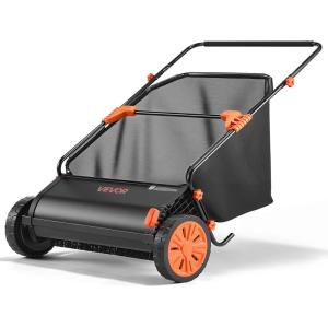 VEVOR Push Lawn Sweeper, 26 in Leaf & Grass Collector with 7 cu. ft. Hopper Bag, Adjustable Brush Height & Spinning Brushes, Heavy Duty Yard Sweeper with Rubber Wheels for Leaves Grass Cleanup(30 inch Upgraded Version)
