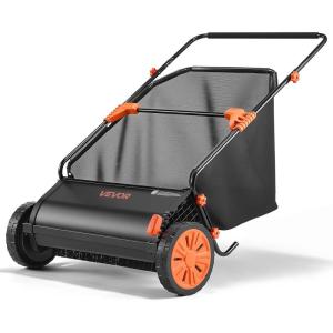 VEVOR Push Lawn Sweeper, 26 in Leaf & Grass Collector with 7 cu. ft. Hopper Bag, Adjustable Brush Height & Spinning Brushes, Heavy Duty Yard Sweeper with Rubber Wheels for Leaves Grass Cleanup(26 inch Upgraded Version)