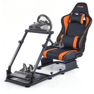 VEVOR Racing Wheel Stand, Heavy-Duty Simulator Cockpit Steering Stand with Dual-Rail Dual-Arm, Fit Logitech G25,G27,G29,G920,G923, Thrustmaster T300RS,TX F458,T500RS,T3PA-PRO (F1/GT) and CSR Pedals(Dual-Track Arm Cockpit)