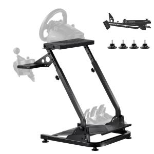 VEVOR Racing Wheel Stand, Heavy-Duty Simulator Cockpit Steering Stand with Dual-Rail Dual-Arm, Fit Logitech G25,G27,G29,G920,G923, Thrustmaster T300RS,TX F458,T500RS,T3PA-PRO (F1/GT) and CSR Pedals(L-shaped)