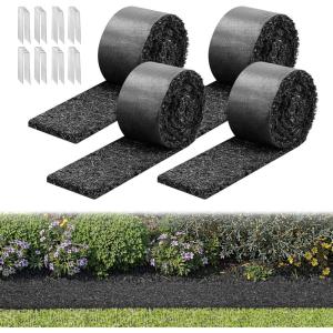 VEVOR Rubber Mulch Mat Roll, 4 Rolls 120 x 4.5 in, Recycled Rubber Permanent Mulch Edging Border, Natural-Looking Flower Barrier with Stakes, 0.5 in Thick Cuttable Garden Edgings for Landscaping