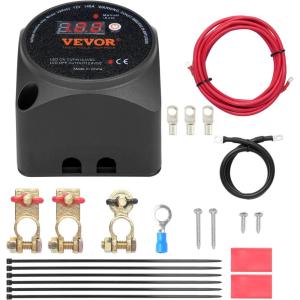 VEVOR Split Charge Relay Kit, 6mtr 12V, Automatic Dual Battery Isolator Kit with 140AMP Voltage Sense Relay VSR, Compatible with RV Marine Car Vehicle Truck Caravan Camper Yacht ATV UTV Boats Workshop(140 AMP Kit)