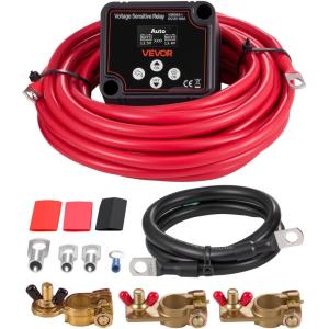 VEVOR Split Charge Relay Kit, 6mtr 12V, Automatic Dual Battery Isolator Kit with 140AMP Voltage Sense Relay VSR, Compatible with RV Marine Car Vehicle Truck Caravan Camper Yacht ATV UTV Boats Workshop(140 AMP Kit for Lithium)