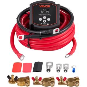 VEVOR Split Charge Relay Kit, 6mtr 12V, Automatic Dual Battery Isolator Kit with 140AMP Voltage Sense Relay VSR, Compatible with RV Marine Car Vehicle Truck Caravan Camper Yacht ATV UTV Boats Workshop(300 AMP Kit for Lithium)