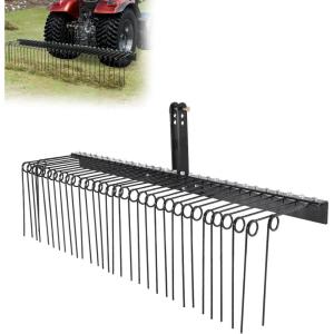 VEVOR Tow Behind Dethatcher, 48-inch Tow Dethatcher with 24 Spring Steel Tines, Lawn Dethatcher Rake for ATV or Mower, Tow Behind Lawn Rake with Lift Handle for Garden Farm Grass(72″ Tow Behind Dethatcher)