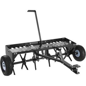 VEVOR Tow Behind Plug Aerator, 32 in Lawn Spike Aerator with Universal Hitch, Heavy Duty & Rust-Resistant, Pull Behind Spike Aerator Tool with Folded Edge Tray, for Farmland & Garden Tractors(Core Aerator (40in))