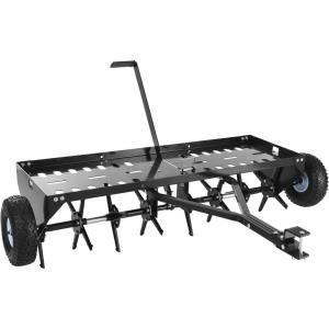 VEVOR Tow Behind Plug Aerator, 32 in Lawn Spike Aerator with Universal Hitch, Heavy Duty & Rust-Resistant, Pull Behind Spike Aerator Tool with Folded Edge Tray, for Farmland & Garden Tractors(Core Aerator (48in))