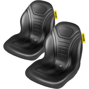 VEVOR Universal Lawn Tractor Seat Replacement, Compact High Back Mower Seat, Black Vinyl Forklift Seat, Central Drain Hole Skid Steer Seat with Mounting Bolt Patterns of 8″ x 11.5″ & 11.25″ x 11.5″(2Pcs Black)
