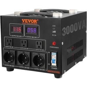 VEVOR Voltage Converter Transformer, 2000W, Heavy Duty Step Up/Down Transformer, Convert from 110 Volt to 220 Volt and from 220 Volt to 110 Volt, with US Outlet EU Outlet 5V USB Port, CE Certified(3000W)