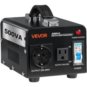 VEVOR Voltage Converter Transformer, 2000W, Heavy Duty Step Up/Down Transformer, Convert from 110 Volt to 220 Volt and from 220 Volt to 110 Volt, with US Outlet EU Outlet 5V USB Port, CE Certified(500W)