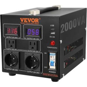 VEVOR Voltage Converter Transformer, 2000W, Heavy Duty Step Up/Down Transformer, Convert from 110 Volt to 220 Volt and from 220 Volt to 110 Volt, with US Outlet EU Outlet 5V USB Port, CE Certified(2000W)