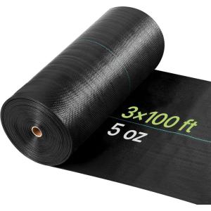 VEVOR Weed Barrier Fabric Heavy Duty, 1.4x50FT 3.2oz Landscape Fabric, Woven Weed Blocker Fabrics, Garden Fabrics Weeds Barrier, Weeds Control Ground Cover, Geotextile Webbing, Gardening Mat, Black(3FT*100FT-5oz)