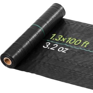 VEVOR Weed Barrier Fabric Heavy Duty, 1.4x50FT 3.2oz Landscape Fabric, Woven Weed Blocker Fabrics, Garden Fabrics Weeds Barrier, Weeds Control Ground Cover, Geotextile Webbing, Gardening Mat, Black(1.3FT*100FT-3.2oz)