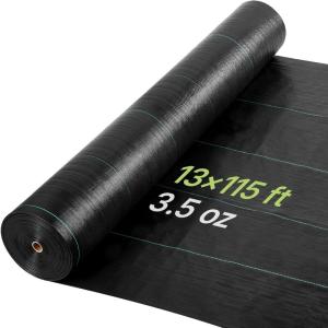 VEVOR Weed Barrier Fabric Heavy Duty, 1.4x50FT 3.2oz Landscape Fabric, Woven Weed Blocker Fabrics, Garden Fabrics Weeds Barrier, Weeds Control Ground Cover, Geotextile Webbing, Gardening Mat, Black(13FT*115FT-3.5oz)