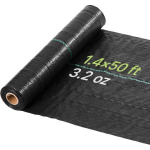 VEVOR Weed Barrier Fabric Heavy Duty, 1.4x50FT 3.2oz Landscape Fabric, Woven Weed Blocker Fabrics, Garden Fabrics Weeds Barrier, Weeds Control Ground Cover, Geotextile Webbing, Gardening Mat, Black(1.4FT*50FT-3.2oz)