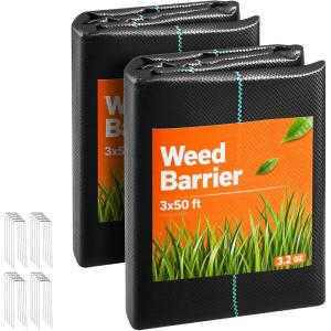 VEVOR Weed Barrier Fabric Heavy Duty, 1.4x50FT 3.2oz Landscape Fabric, Woven Weed Blocker Fabrics, Garden Fabrics Weeds Barrier, Weeds Control Ground Cover, Geotextile Webbing, Gardening Mat, Black(3FT*50FT*2Packs-3.2oz)