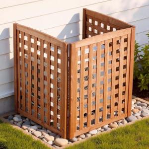 VEVOR Wooden Privacy Fence, 48 x 49 inch Air Conditioner Fence, 2 Panel Solid Outdoor Wood Privacy Screen with Metal Stakes, Steel Frame, Trash Can Hider Fences Suitable for Garden, Pool(3)