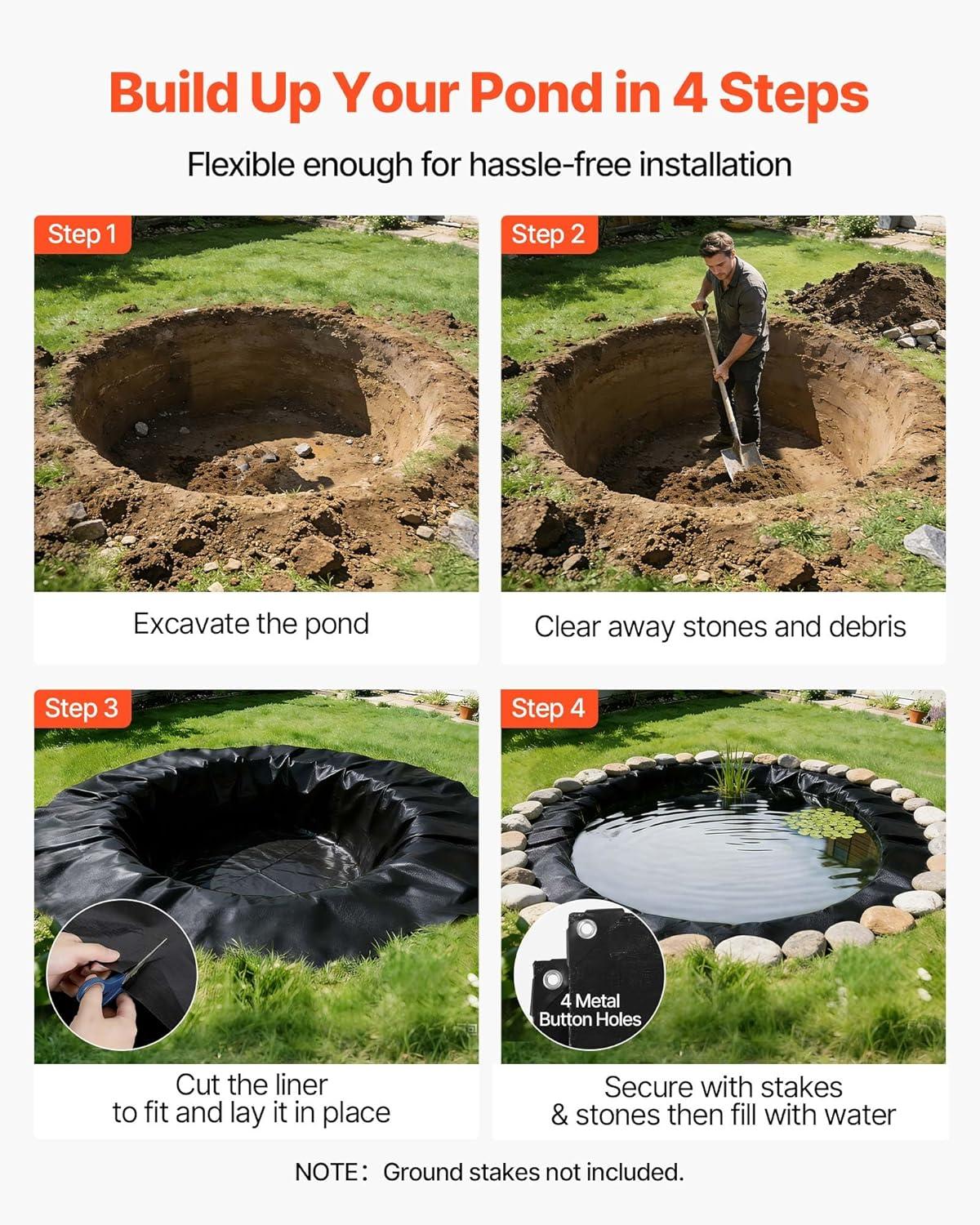 image:imageVEVOR 10 x 13 ft Pond Liner 20 Mil Thickness Pliable amp Durable LLDPE Material Easy Cutting Underlayment for Fish or KoiWaterfall Fountains Water Gardens Black20 x 25 ft