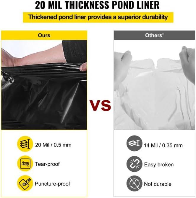 image:imageVEVOR 10 x 13 ft Pond Liner 20 Mil Thickness Pliable amp Durable LLDPE Material Easy Cutting Underlayment for Fish or KoiWaterfall Fountains Water Gardens Black15 x 20 ft
