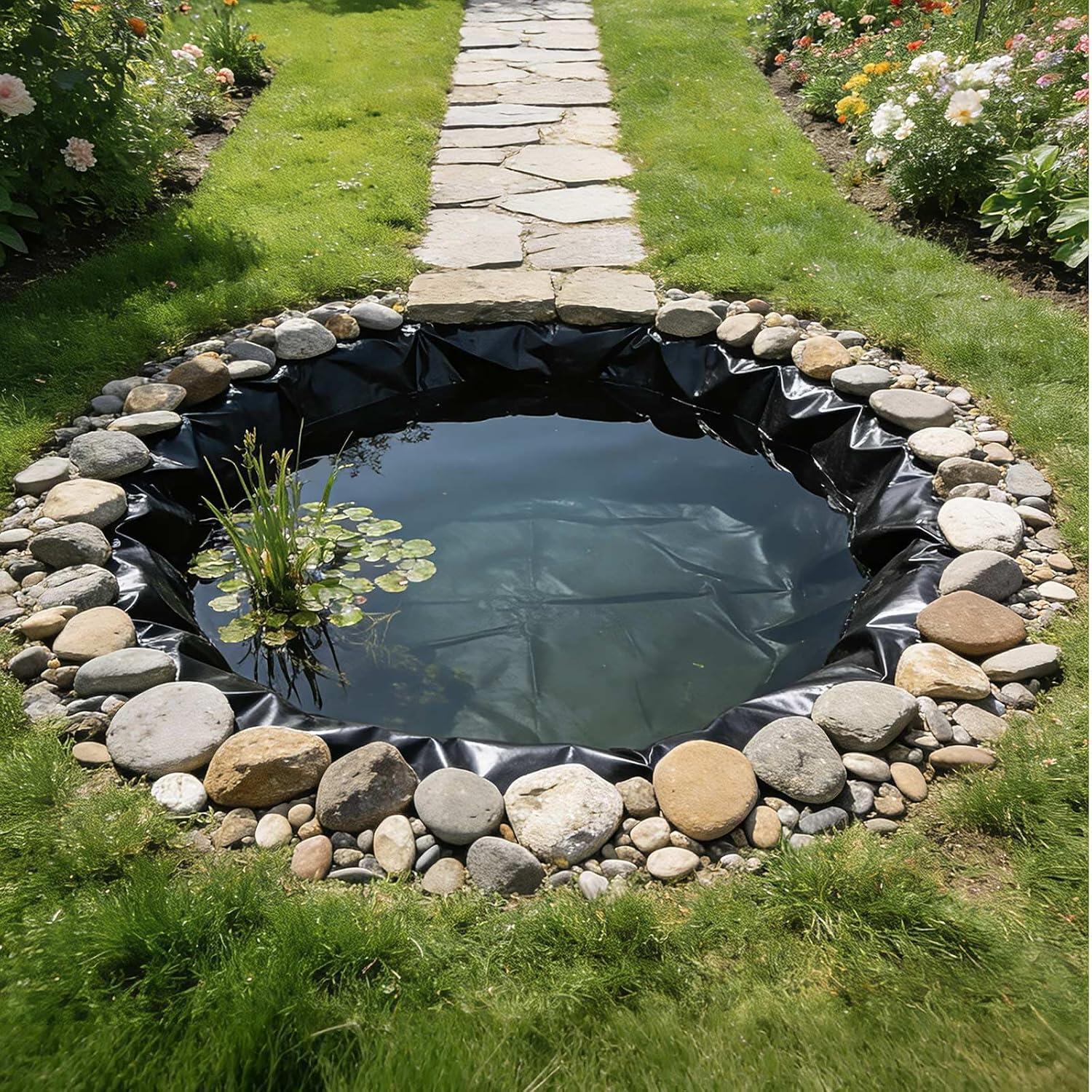 image:imageVEVOR 10 x 13 ft Pond Liner 20 Mil Thickness Pliable amp Durable LLDPE Material Easy Cutting Underlayment for Fish or KoiWaterfall Fountains Water Gardens Black8 x 10 ft