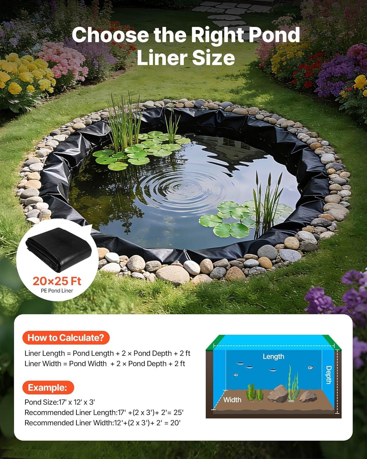 image:imageVEVOR 10 x 13 ft Pond Liner 20 Mil Thickness Pliable amp Durable LLDPE Material Easy Cutting Underlayment for Fish or KoiWaterfall Fountains Water Gardens Black20 x 25 ft
