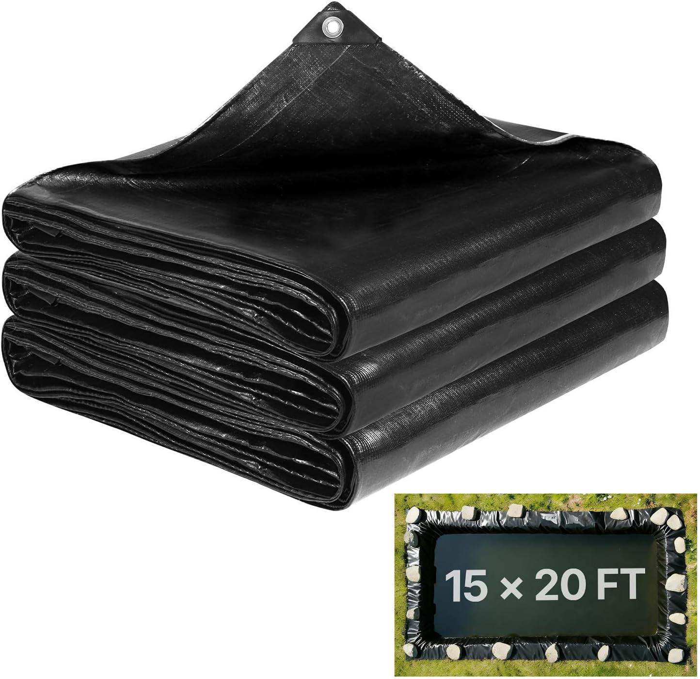 image:imageVEVOR 10 x 13 ft Pond Liner 20 Mil Thickness Pliable amp Durable LLDPE Material Easy Cutting Underlayment for Fish or KoiWaterfall Fountains Water Gardens Black15 x 20 ft