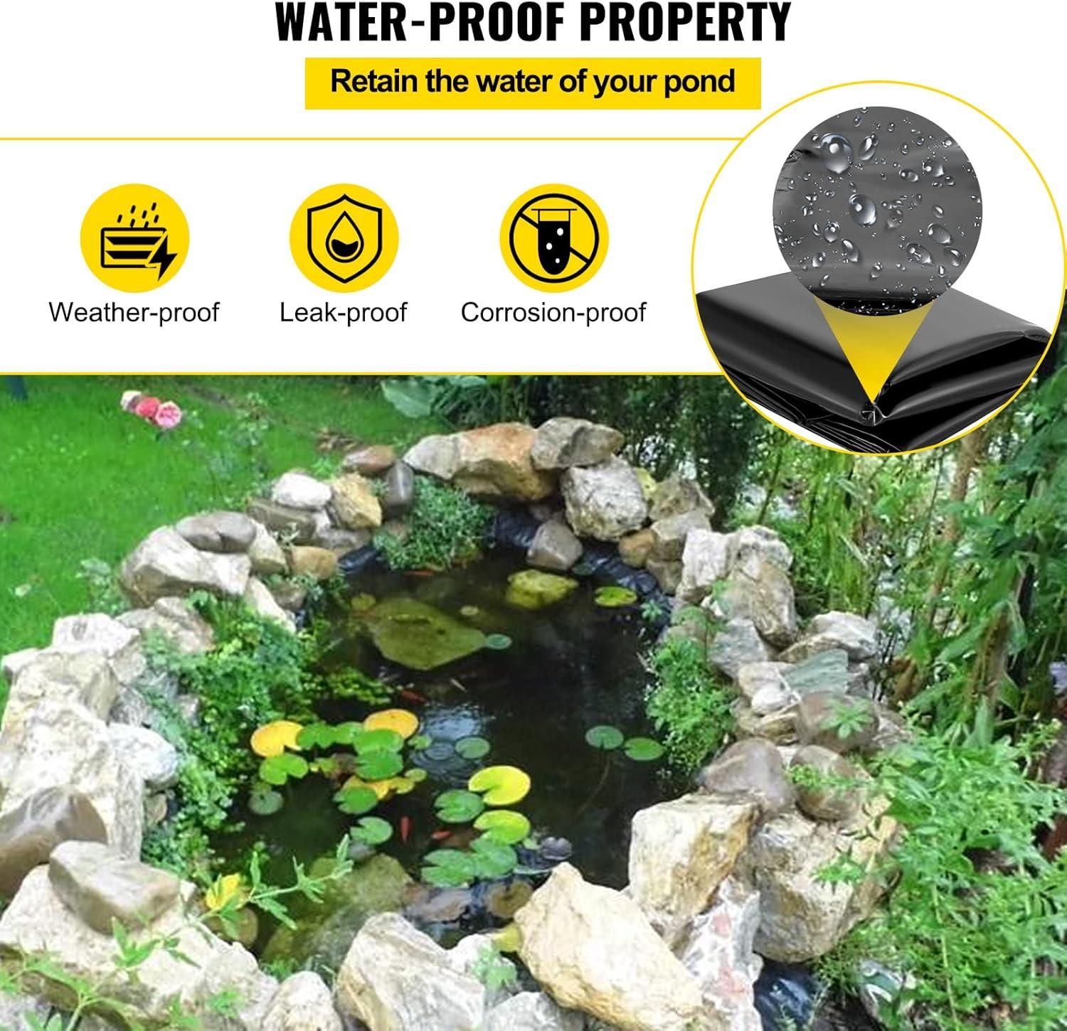 image:imageVEVOR 10 x 13 ft Pond Liner 20 Mil Thickness Pliable amp Durable LLDPE Material Easy Cutting Underlayment for Fish or KoiWaterfall Fountains Water Gardens Black15 x 20 ft