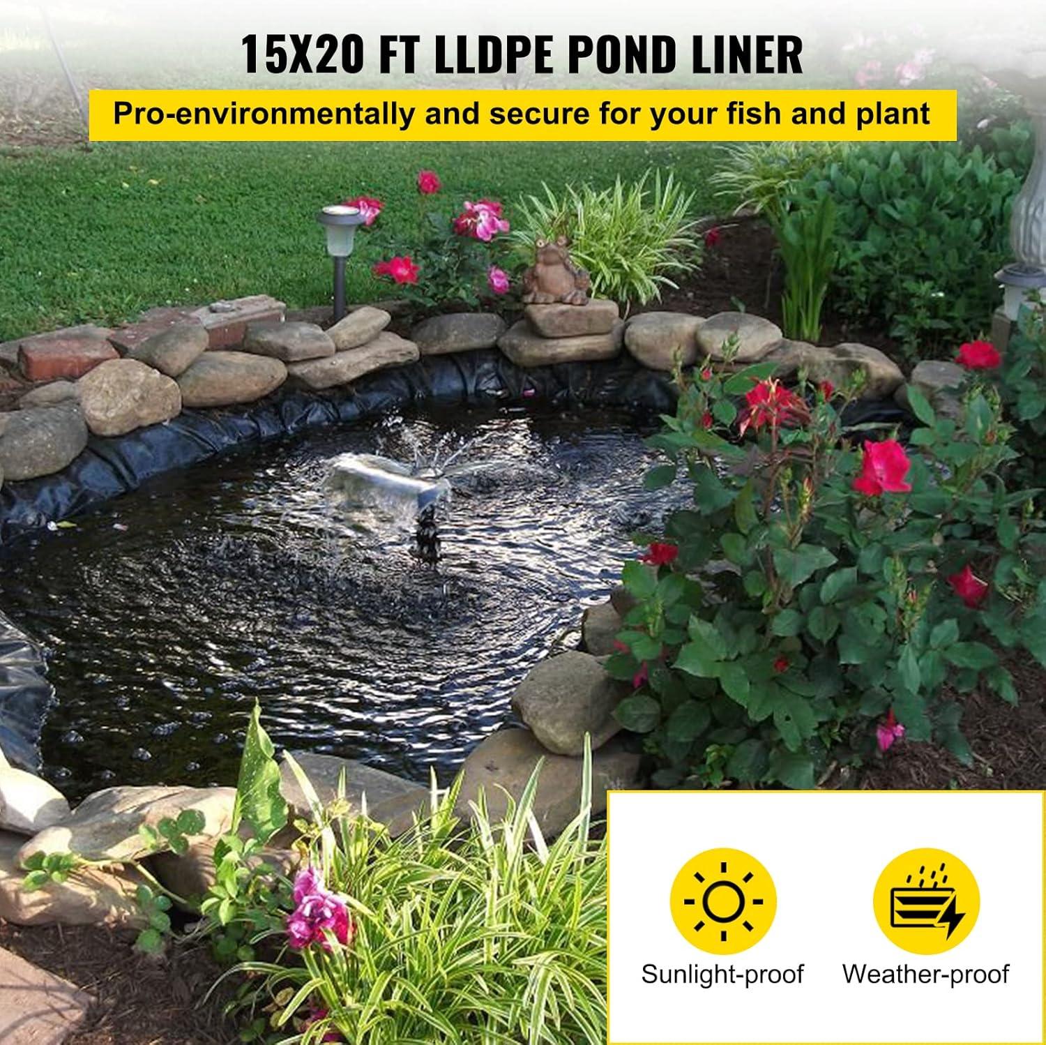 image:imageVEVOR 10 x 13 ft Pond Liner 20 Mil Thickness Pliable amp Durable LLDPE Material Easy Cutting Underlayment for Fish or KoiWaterfall Fountains Water Gardens Black15 x 20 ft
