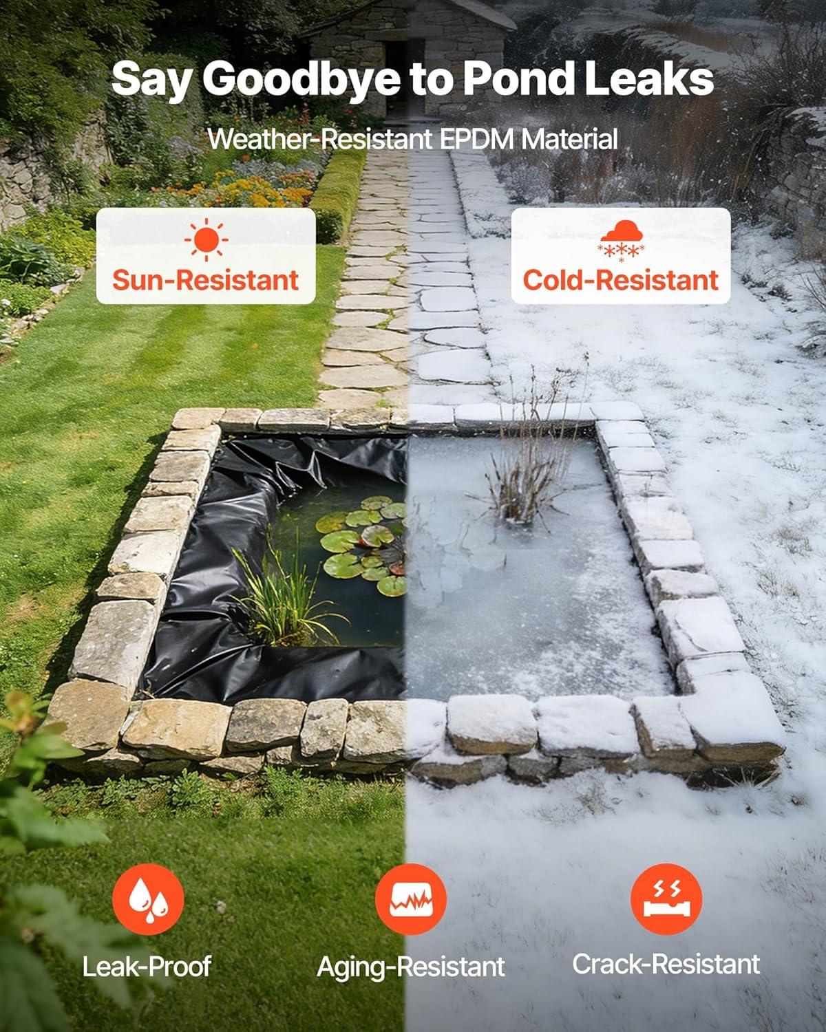 image:imageVEVOR 10 x 13 ft Pond Liner 20 Mil Thickness Pliable amp Durable LLDPE Material Easy Cutting Underlayment for Fish or KoiWaterfall Fountains Water Gardens Black15 x 15 ft