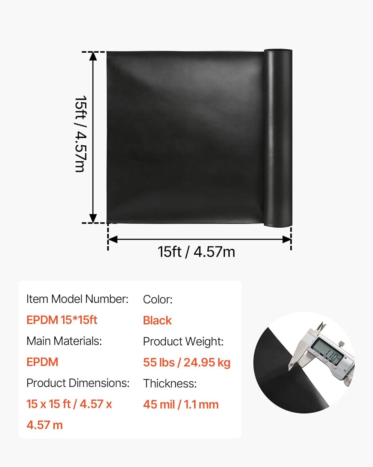 image:imageVEVOR 10 x 13 ft Pond Liner 20 Mil Thickness Pliable amp Durable LLDPE Material Easy Cutting Underlayment for Fish or KoiWaterfall Fountains Water Gardens Black15 x 15 ft