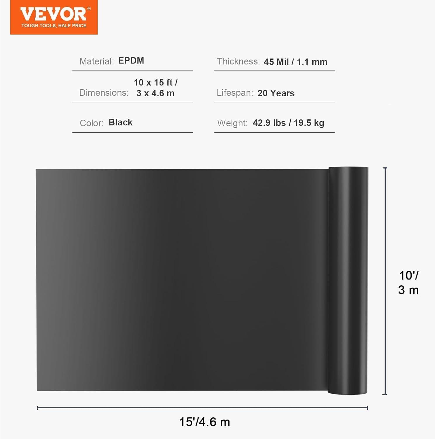 image:imageVEVOR 10 x 13 ft Pond Liner 20 Mil Thickness Pliable amp Durable LLDPE Material Easy Cutting Underlayment for Fish or KoiWaterfall Fountains Water Gardens Black10 x 15 ft