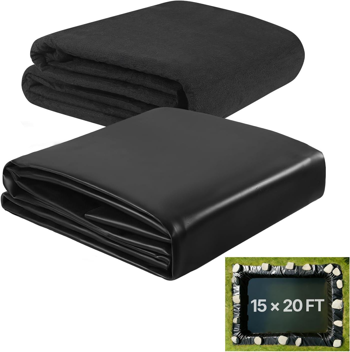 image:imageVEVOR 10 x 13 ft Pond Liner 20 Mil Thickness Pliable amp Durable LLDPE Material Easy Cutting Underlayment for Fish or KoiWaterfall Fountains Water Gardens Black15 x 20 ft